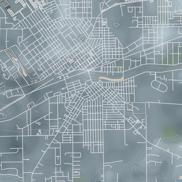 Huntington Indiana Map Print in Afternoon Style Zoomed In Close Up Showing Details