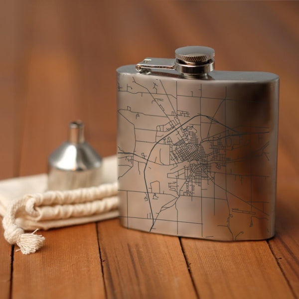 Huntington Indiana Custom Engraved City Map Inscription Coordinates on 6oz Stainless Steel Flask