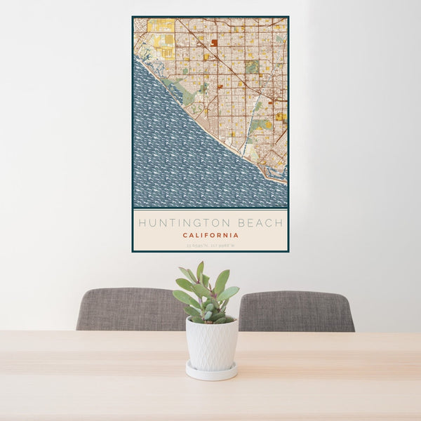 Huntington Beach - California Map Print in Woodblock