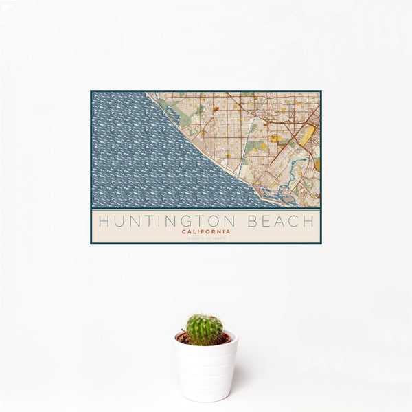Huntington Beach - California Map Print in Woodblock