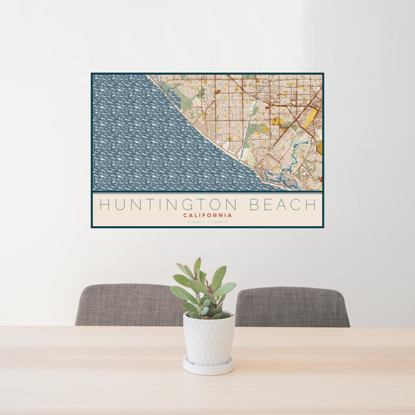 Huntington Beach - California Map Print in Woodblock