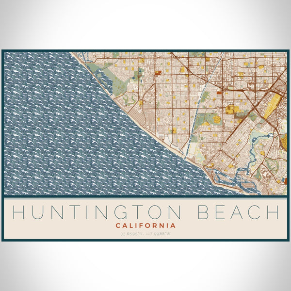 Huntington Beach - California Map Print in Woodblock