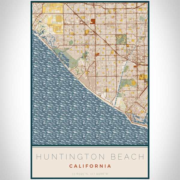 Huntington Beach - California Map Print in Woodblock