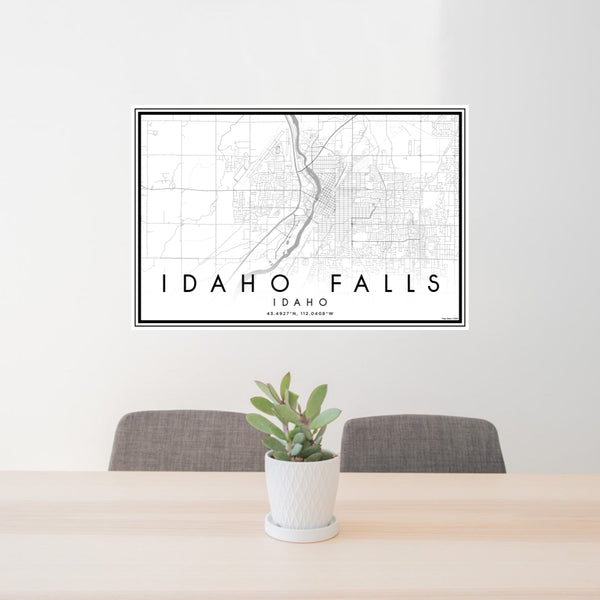 24x36 Idaho Falls Idaho Map Print Lanscape Orientation in Classic Style Behind 2 Chairs Table and Potted Plant