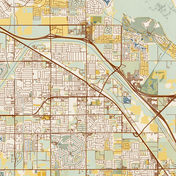 Indio - California Map Print in Woodblock