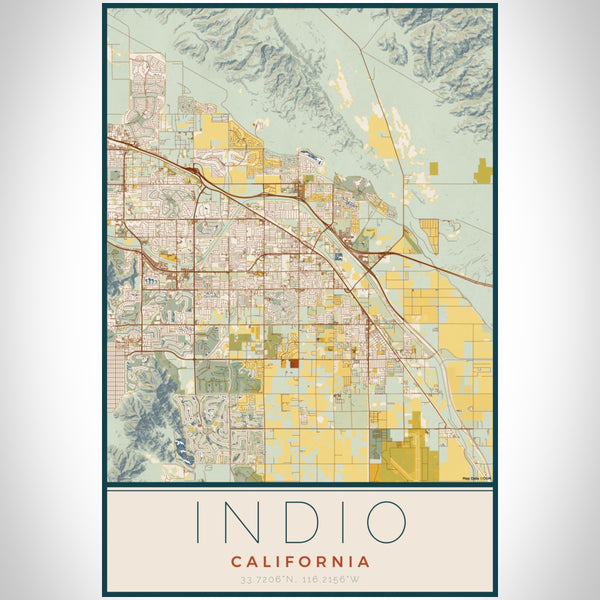 Indio - California Map Print in Woodblock