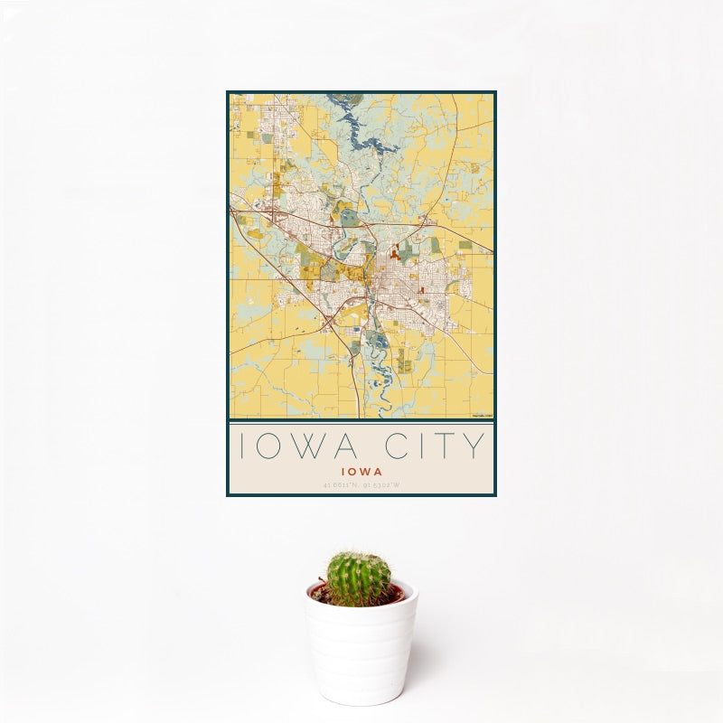 Iowa City - Iowa Map Print in Woodblock
