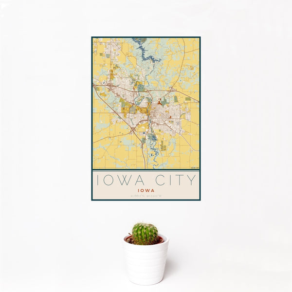 Iowa City - Iowa Map Print in Woodblock
