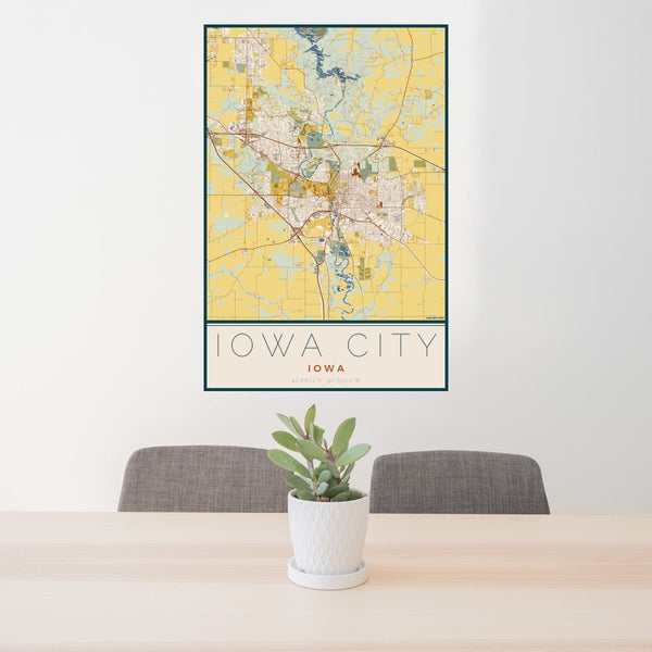 Iowa City - Iowa Map Print in Woodblock