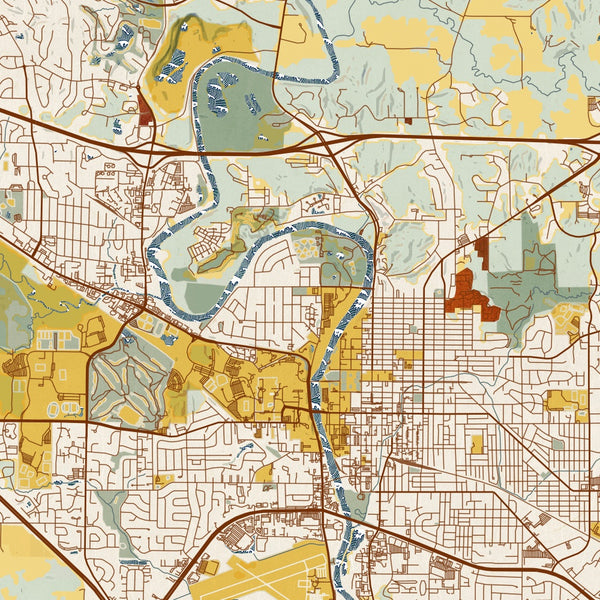 Iowa City - Iowa Map Print in Woodblock