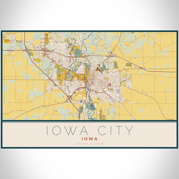 Iowa City - Iowa Map Print in Woodblock