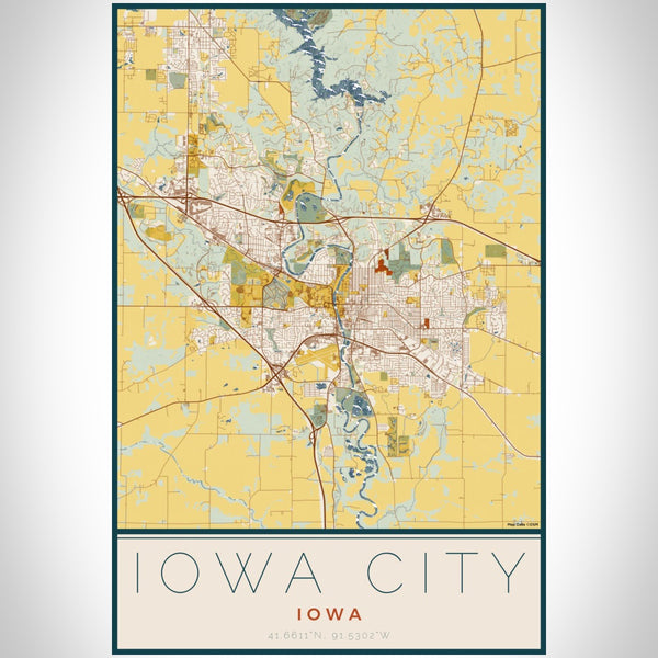 Iowa City - Iowa Map Print in Woodblock