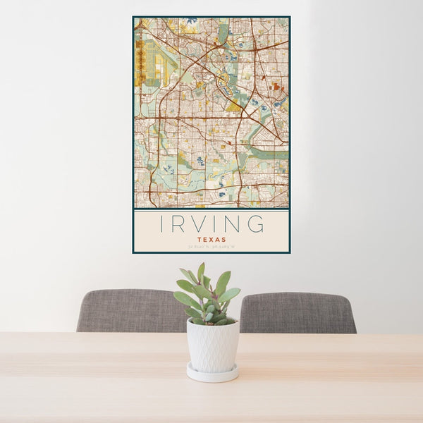 Irving - Texas Map Print in Woodblock