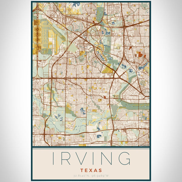 Irving - Texas Map Print in Woodblock