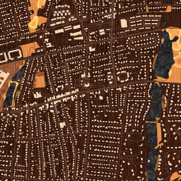Islip New York Map Print in Ember Style Zoomed In Close Up Showing Details