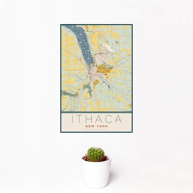 Ithaca - New York Map Print in Woodblock