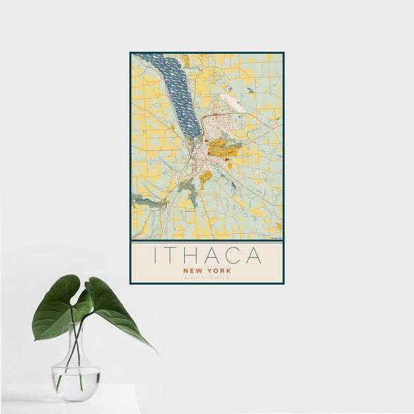 Ithaca - New York Map Print in Woodblock