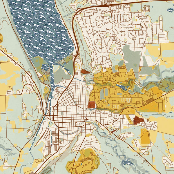 Ithaca - New York Map Print in Woodblock