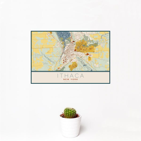 Ithaca - New York Map Print in Woodblock