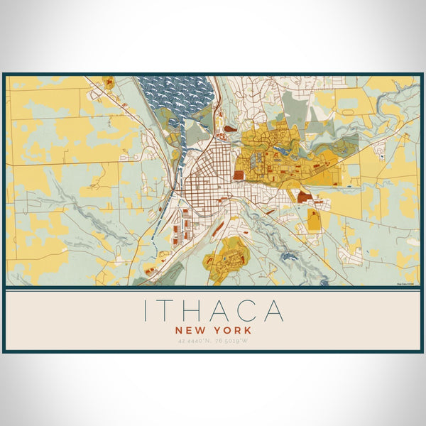Ithaca - New York Map Print in Woodblock