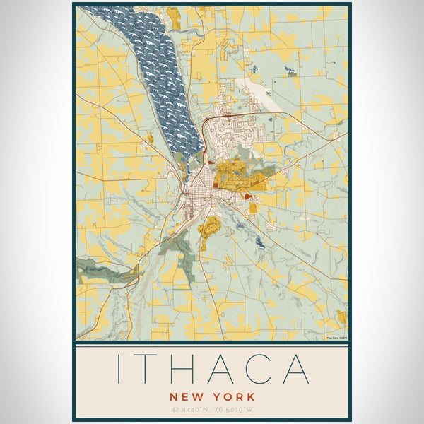 Ithaca - New York Map Print in Woodblock