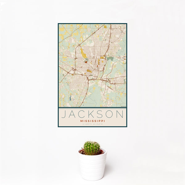 Jackson - Mississippi Map Print in Woodblock