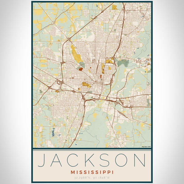 Jackson - Mississippi Map Print in Woodblock