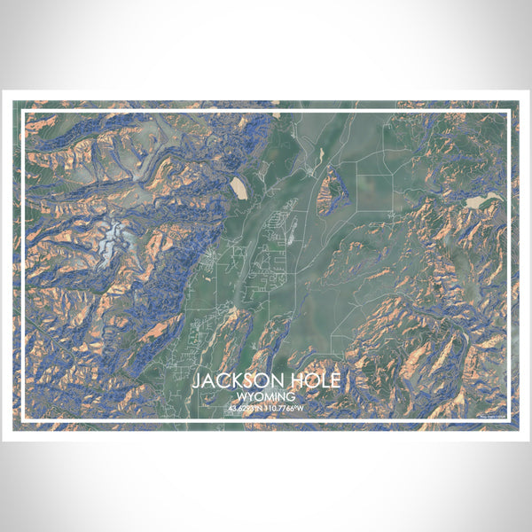 Jackson Hole Wyoming Map Print Landscape Orientation in Afternoon Style With Shaded Background