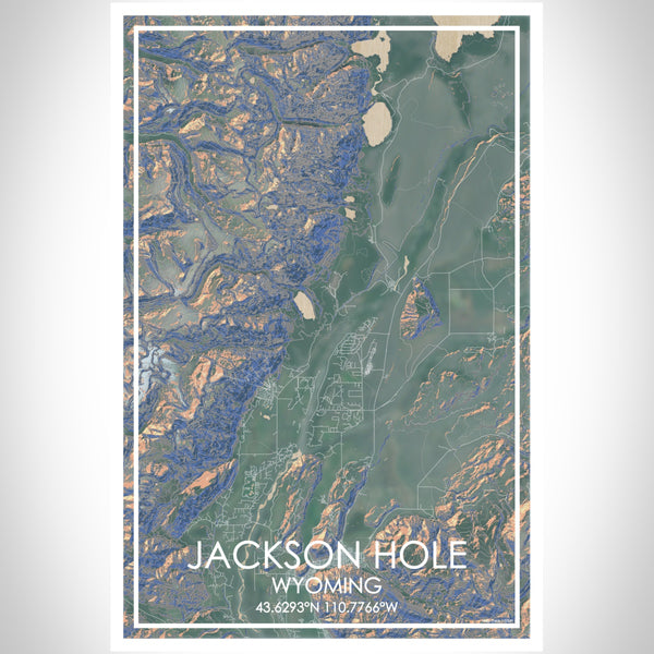 Jackson Hole Wyoming Map Print Portrait Orientation in Afternoon Style With Shaded Background