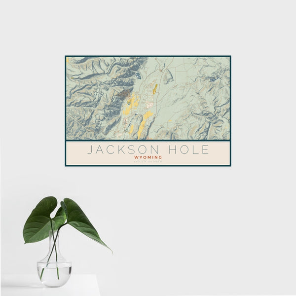 Jackson Hole - Wyoming Map Print in Woodblock