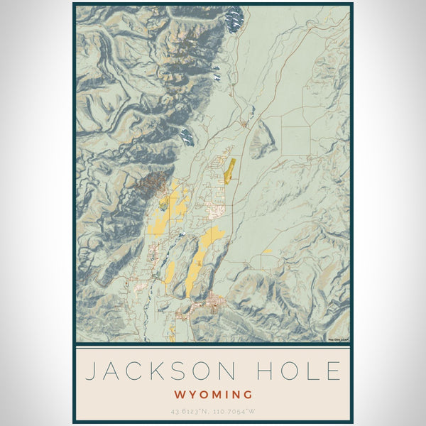 Jackson Hole - Wyoming Map Print in Woodblock
