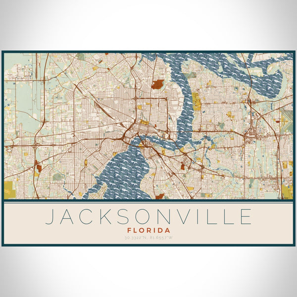 Jacksonville - Florida Map Print in Woodblock