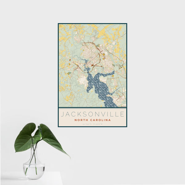 Jacksonville - North Carolina Map Print in Woodblock