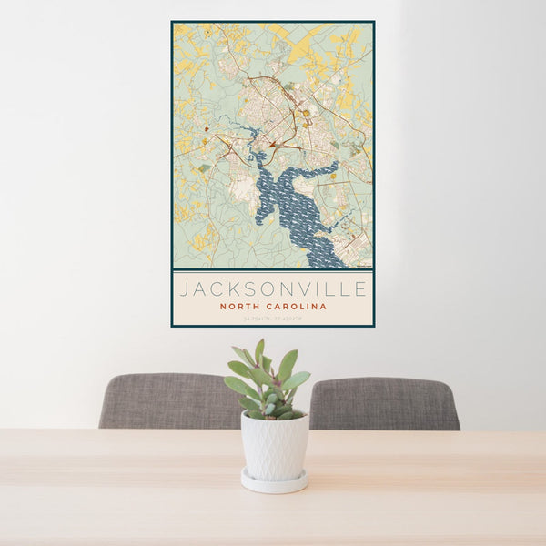 Jacksonville - North Carolina Map Print in Woodblock