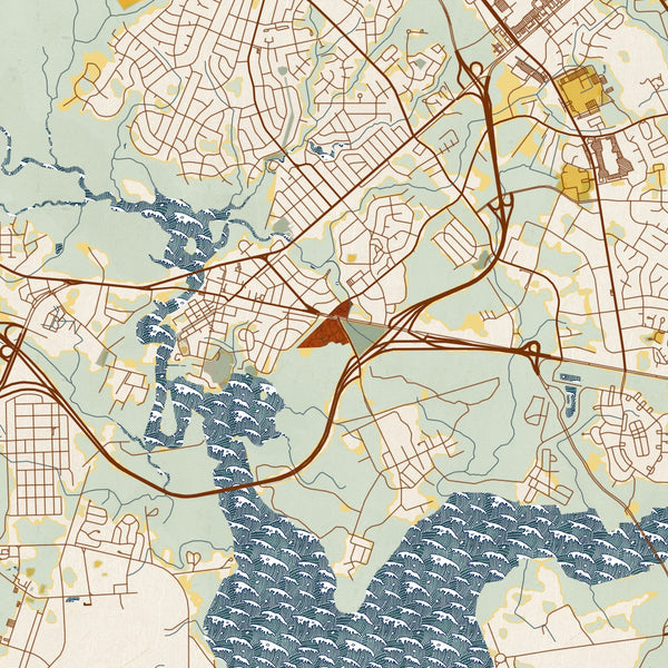 Jacksonville - North Carolina Map Print in Woodblock
