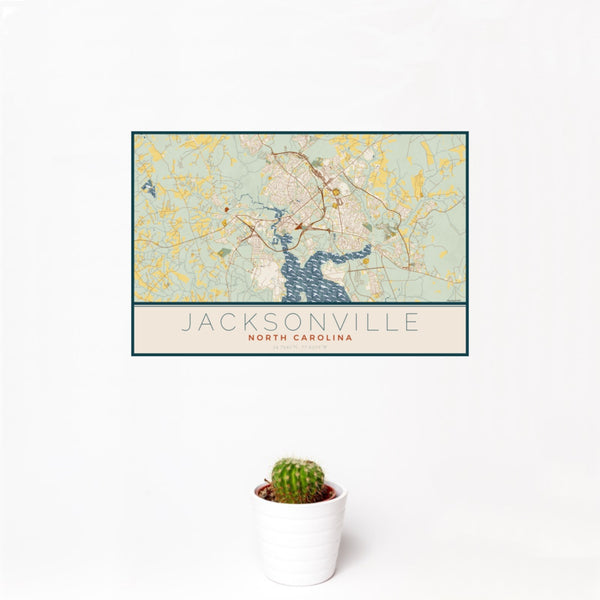 Jacksonville - North Carolina Map Print in Woodblock