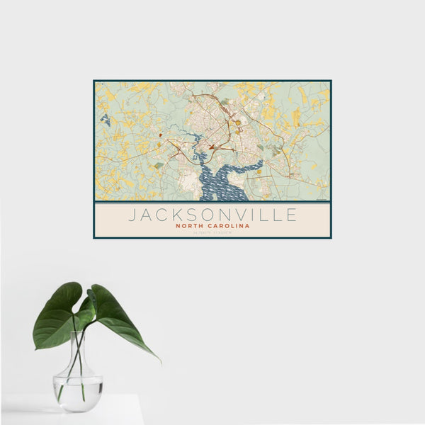 Jacksonville - North Carolina Map Print in Woodblock