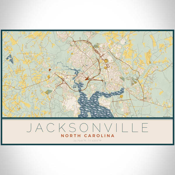 Jacksonville - North Carolina Map Print in Woodblock
