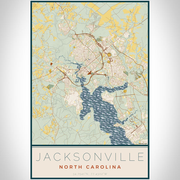 Jacksonville - North Carolina Map Print in Woodblock