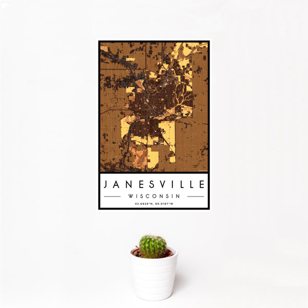 Janesville - Wisconsin Map Print in Ember