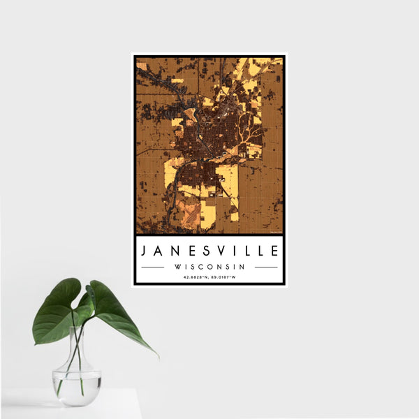Janesville - Wisconsin Map Print in Ember