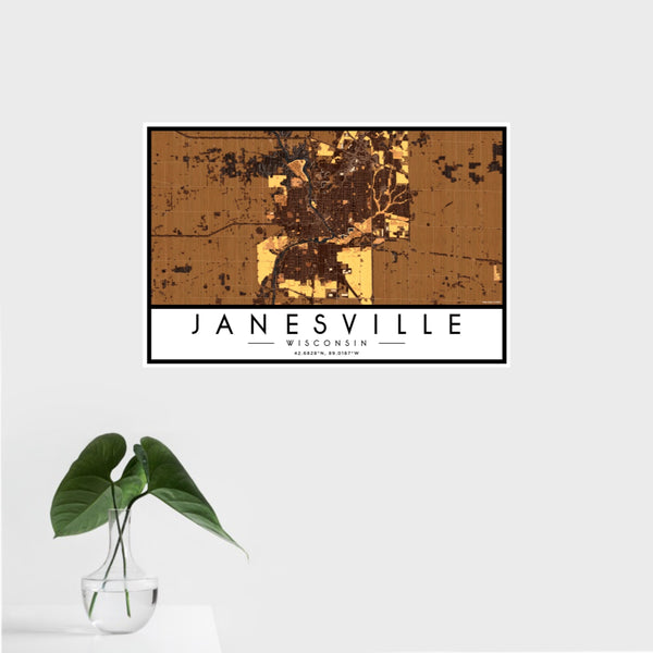 Janesville - Wisconsin Map Print in Ember