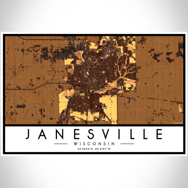 Janesville - Wisconsin Map Print in Ember