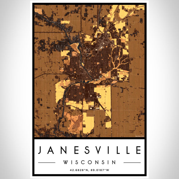 Janesville - Wisconsin Map Print in Ember