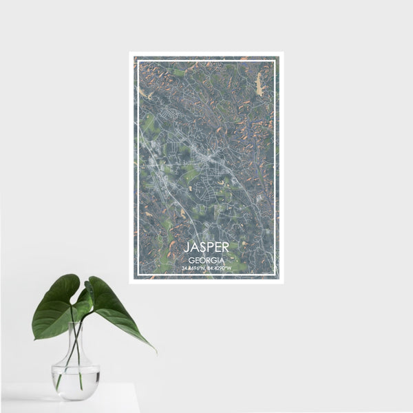 16x24 Jasper Georgia Map Print Portrait Orientation in Afternoon Style With Tropical Plant Leaves in Water