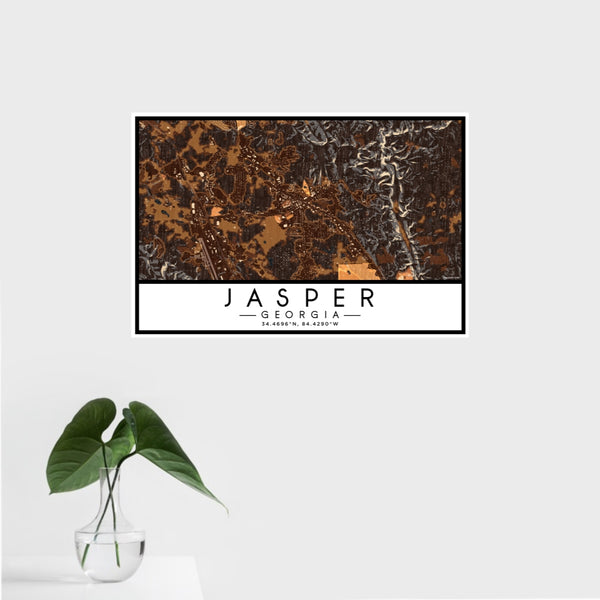 16x24 Jasper Georgia Map Print Landscape Orientation in Ember Style With Tropical Plant Leaves in Water