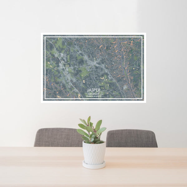 24x36 Jasper Georgia Map Print Lanscape Orientation in Afternoon Style Behind 2 Chairs Table and Potted Plant