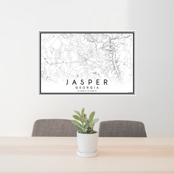 24x36 Jasper Georgia Map Print Lanscape Orientation in Classic Style Behind 2 Chairs Table and Potted Plant