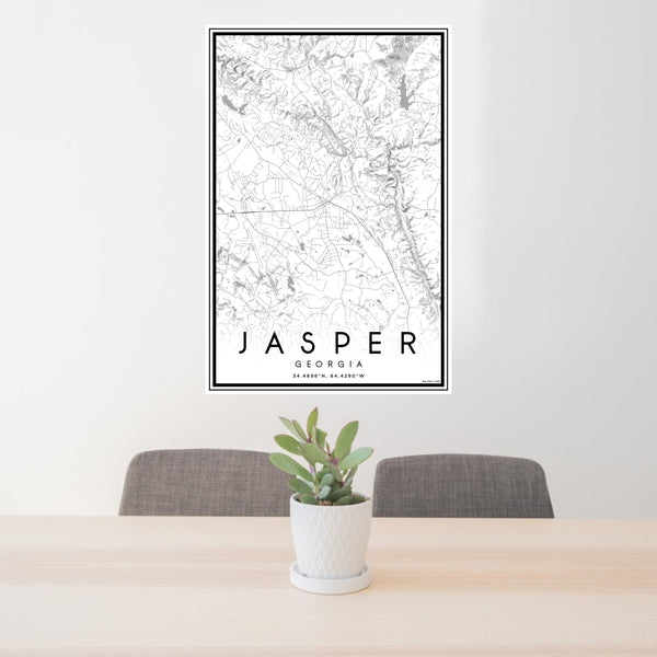 24x36 Jasper Georgia Map Print Portrait Orientation in Classic Style Behind 2 Chairs Table and Potted Plant