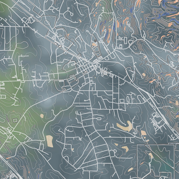 Jasper Georgia Map Print in Afternoon Style Zoomed In Close Up Showing Details